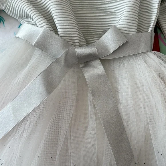 NWOT ORIGAMI Evie Long Sleeve Lurex Stripe Tutu Dress WHITE - Picture 12 of 14
